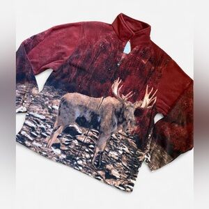 Vintage Wild Kind Moose all over full zip fleece sweatshirt size large